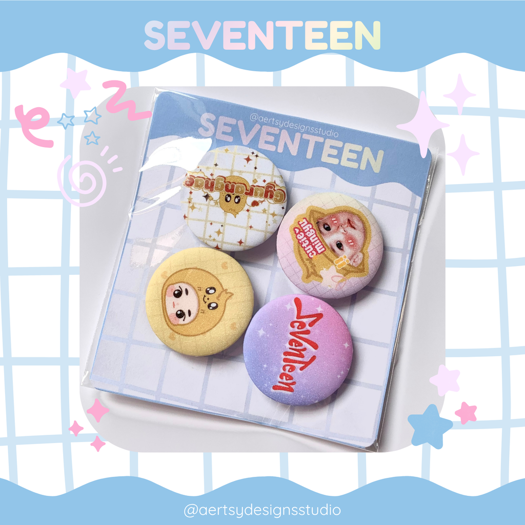 gyuranghae seventeen miniteen carat button pins | glitter set | 4pcs 32mm