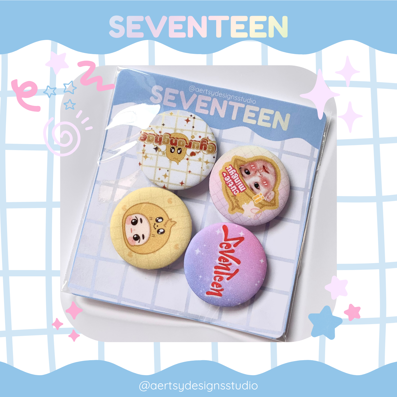 gyuranghae seventeen miniteen carat button pins | glitter set | 4pcs 32mm