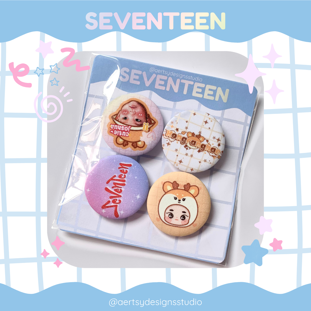 hongranghae seventeen miniteen carat button pins | glitter set | 4pcs 32mm