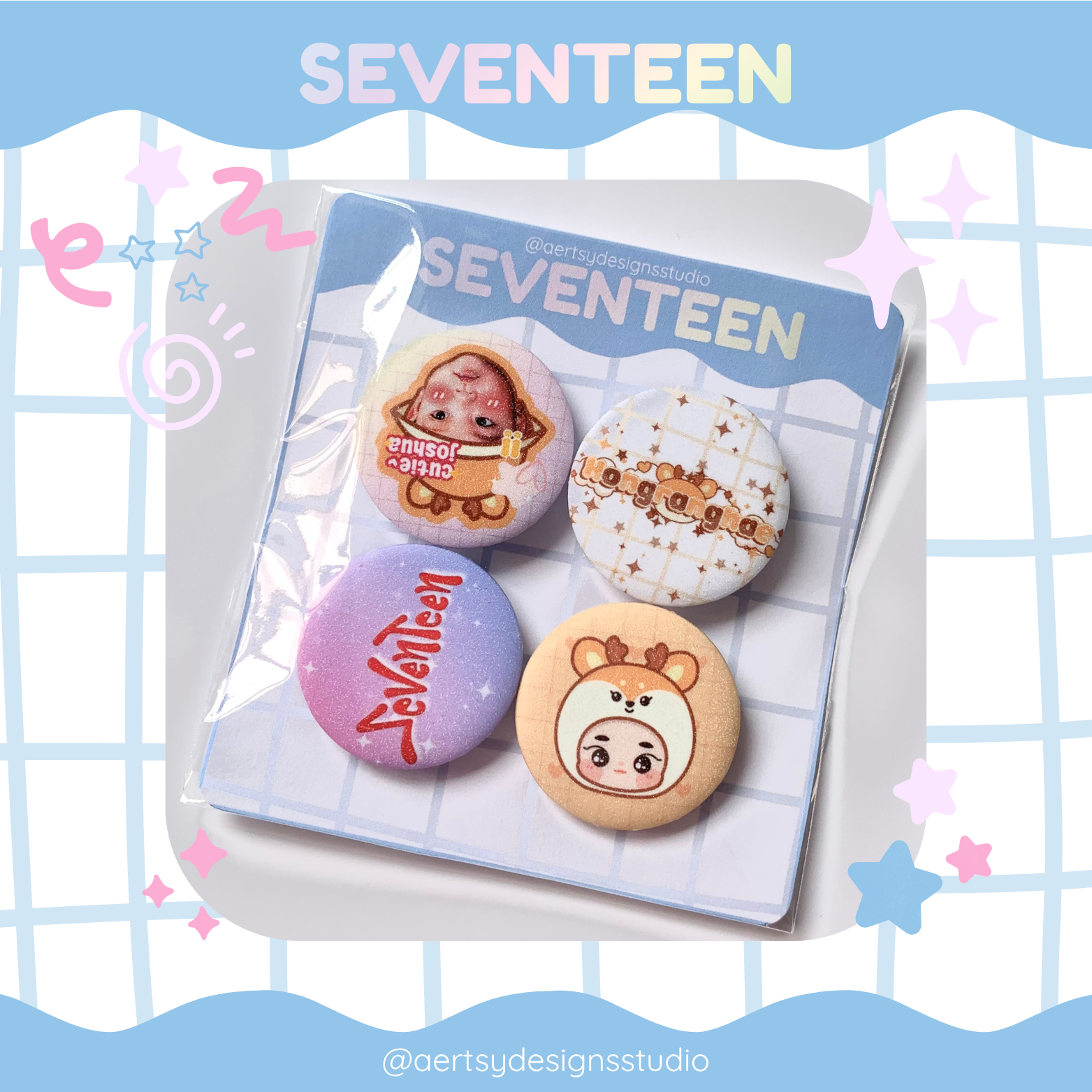 hongranghae seventeen miniteen carat button pins | glitter set | 4pcs 32mm