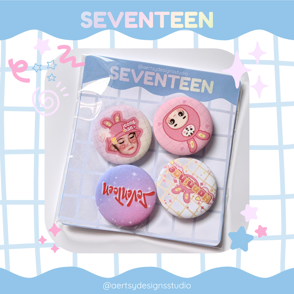 hannihae seventeen miniteen carat button pins | glitter set | 4pcs 32mm