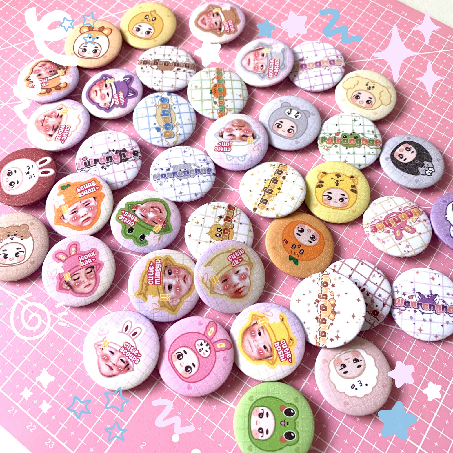 chanranghae seventeen miniteen carat button pins | glitter set | 4pcs 32mm