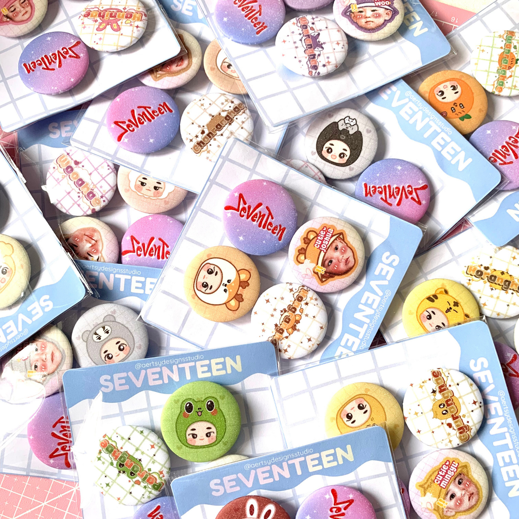 hongranghae seventeen miniteen carat button pins | glitter set | 4pcs 32mm