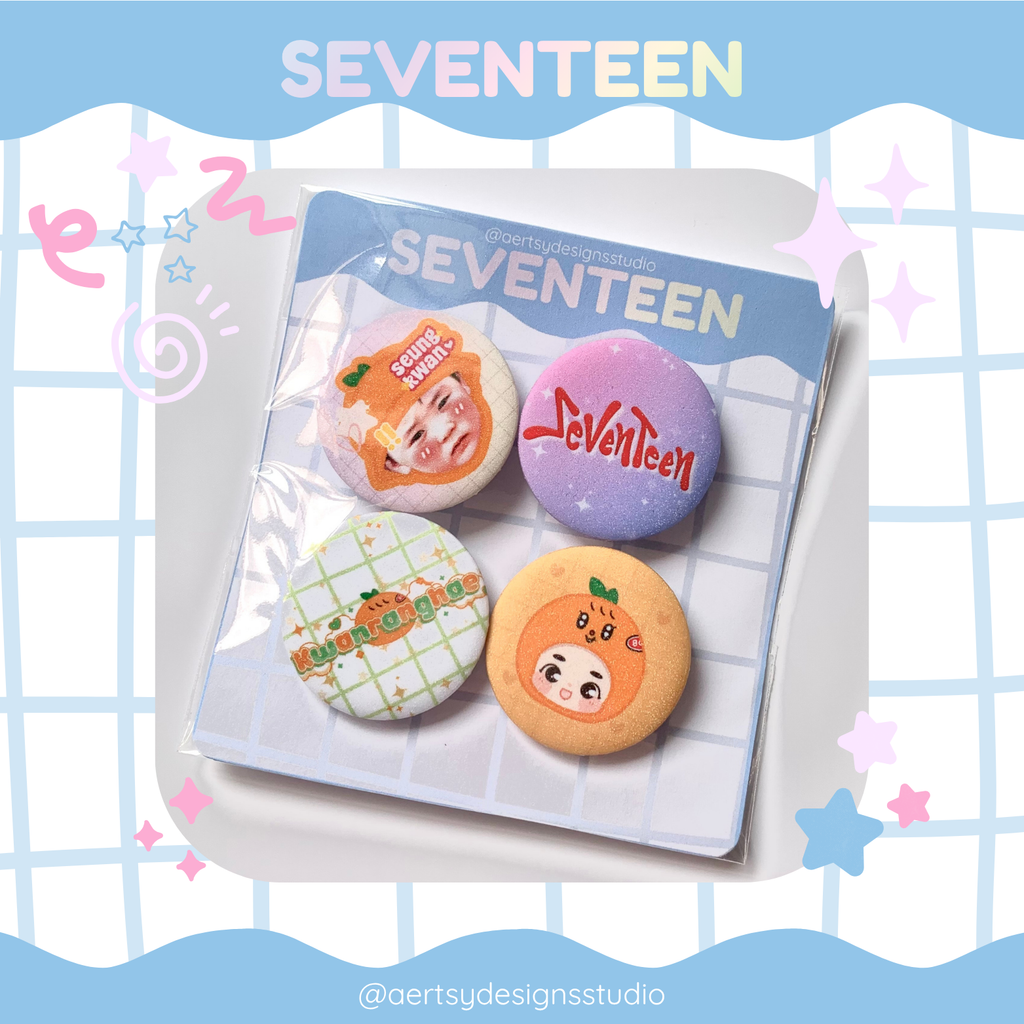 kwanranghae seventeen miniteen carat button pins | glitter set | 4pcs 32mm