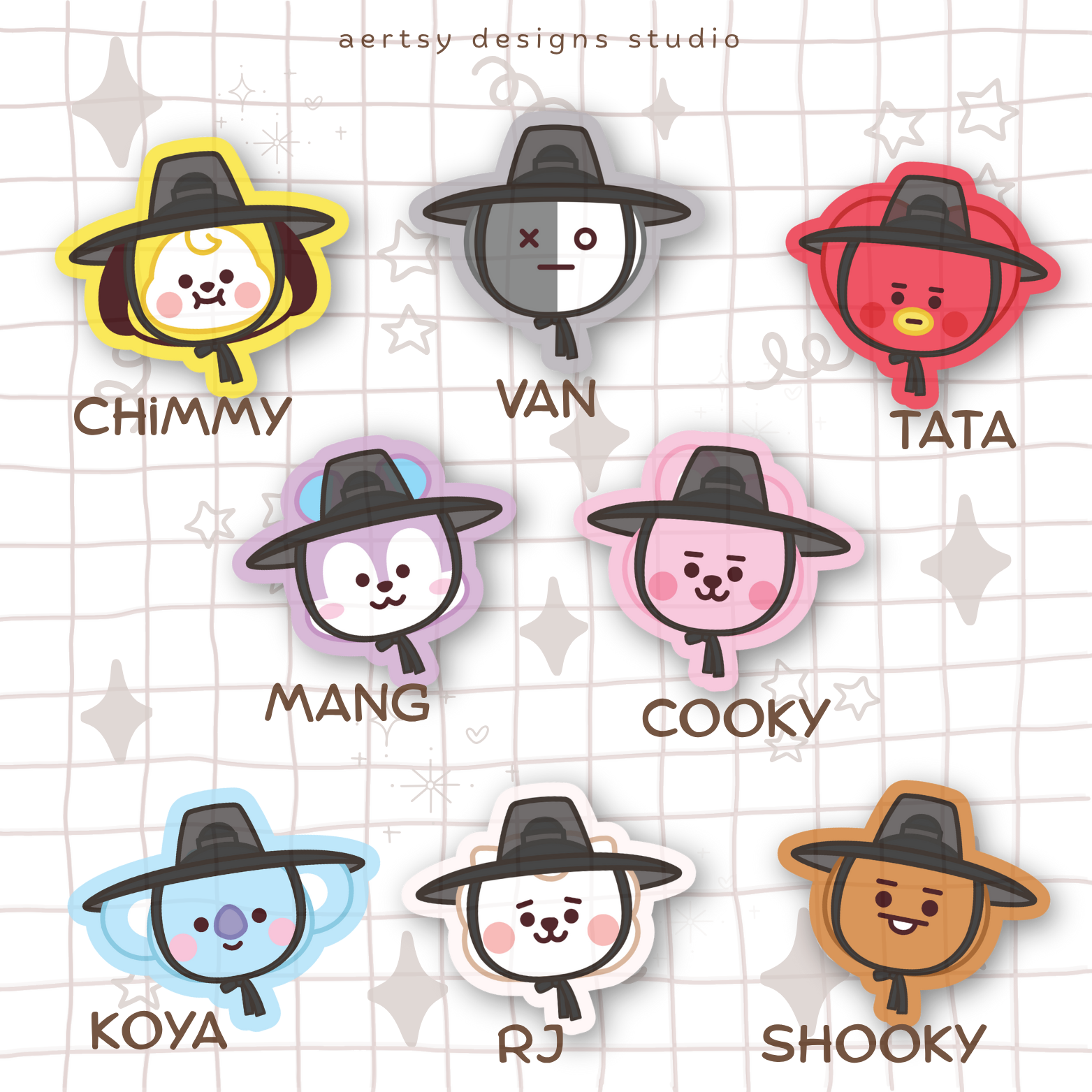 bt21 gat hat character | bts vinyl sticker
