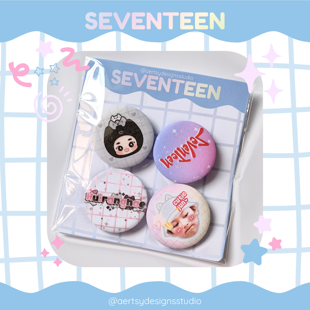huiranghae seventeen miniteen carat button pins | glitter set | 4pcs 32mm