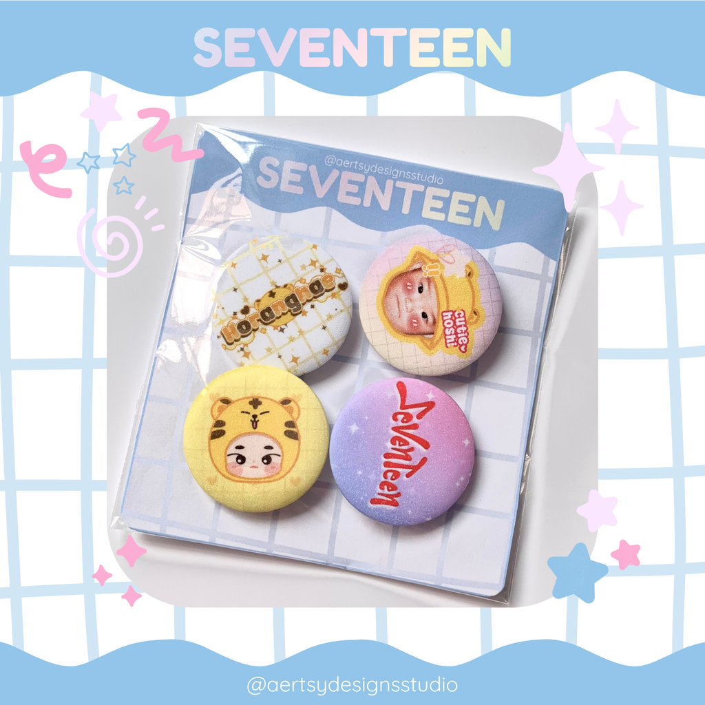 horanghae seventeen miniteen carat button pins | glitter set | 4pcs 32mm