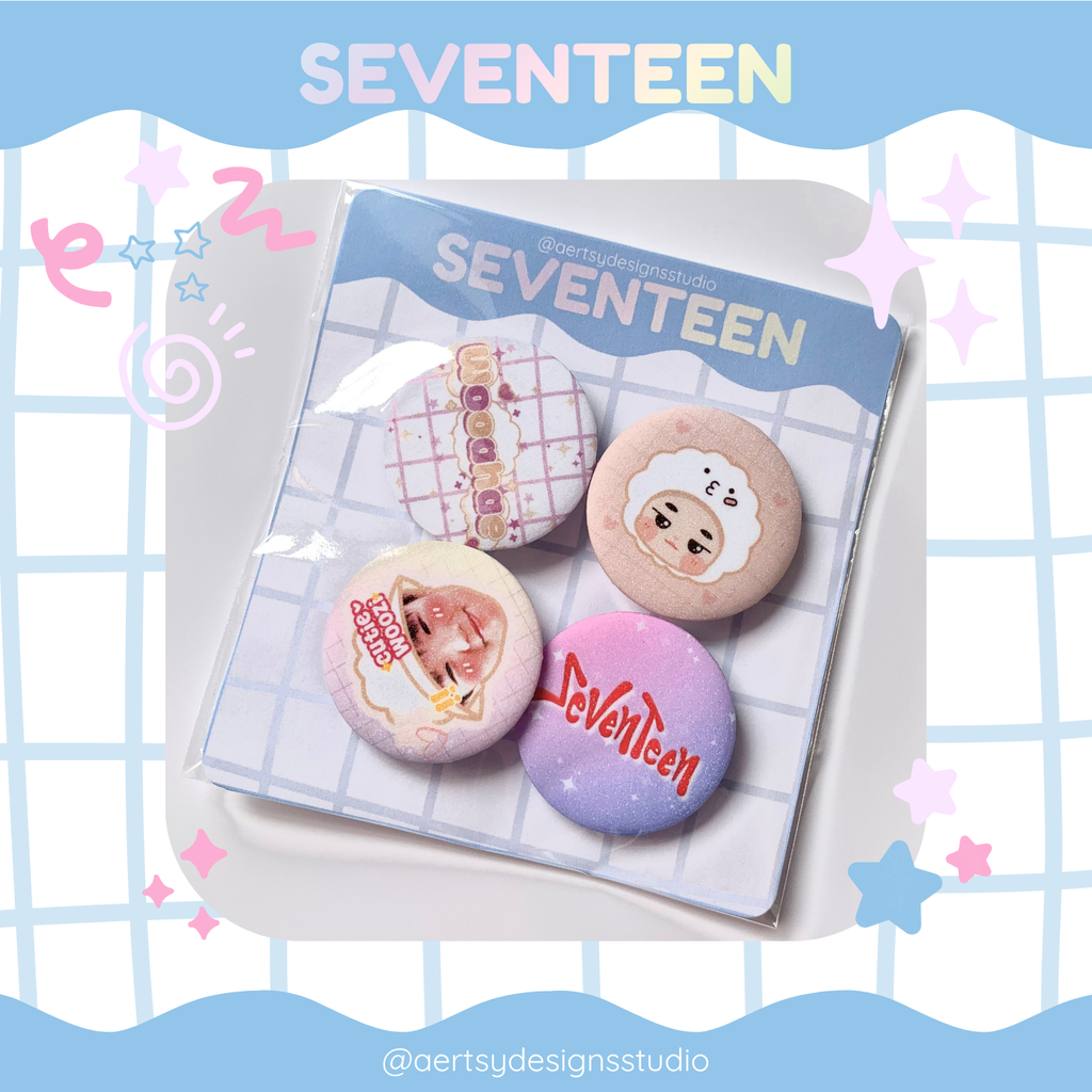 wooahae seventeen miniteen carat button pins | glitter set | 4pcs 32mm