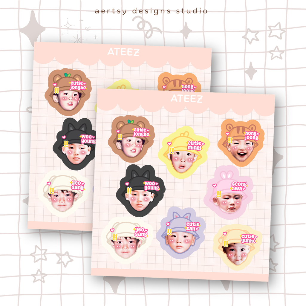 aniteez atiny head character | ateez mini sticker sheet vinyl