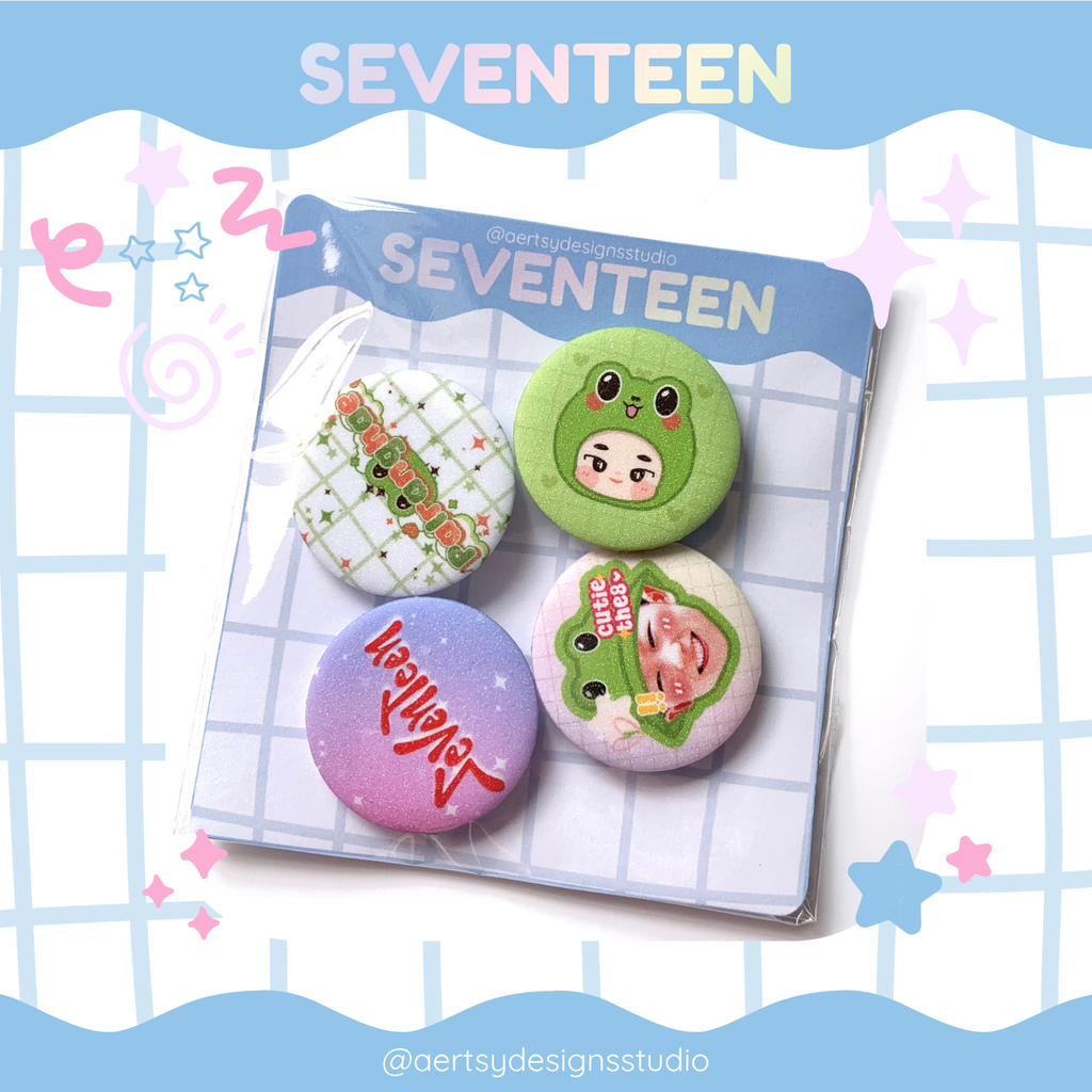 palranghae seventeen miniteen carat button pins | glitter set | 4pcs 32mm