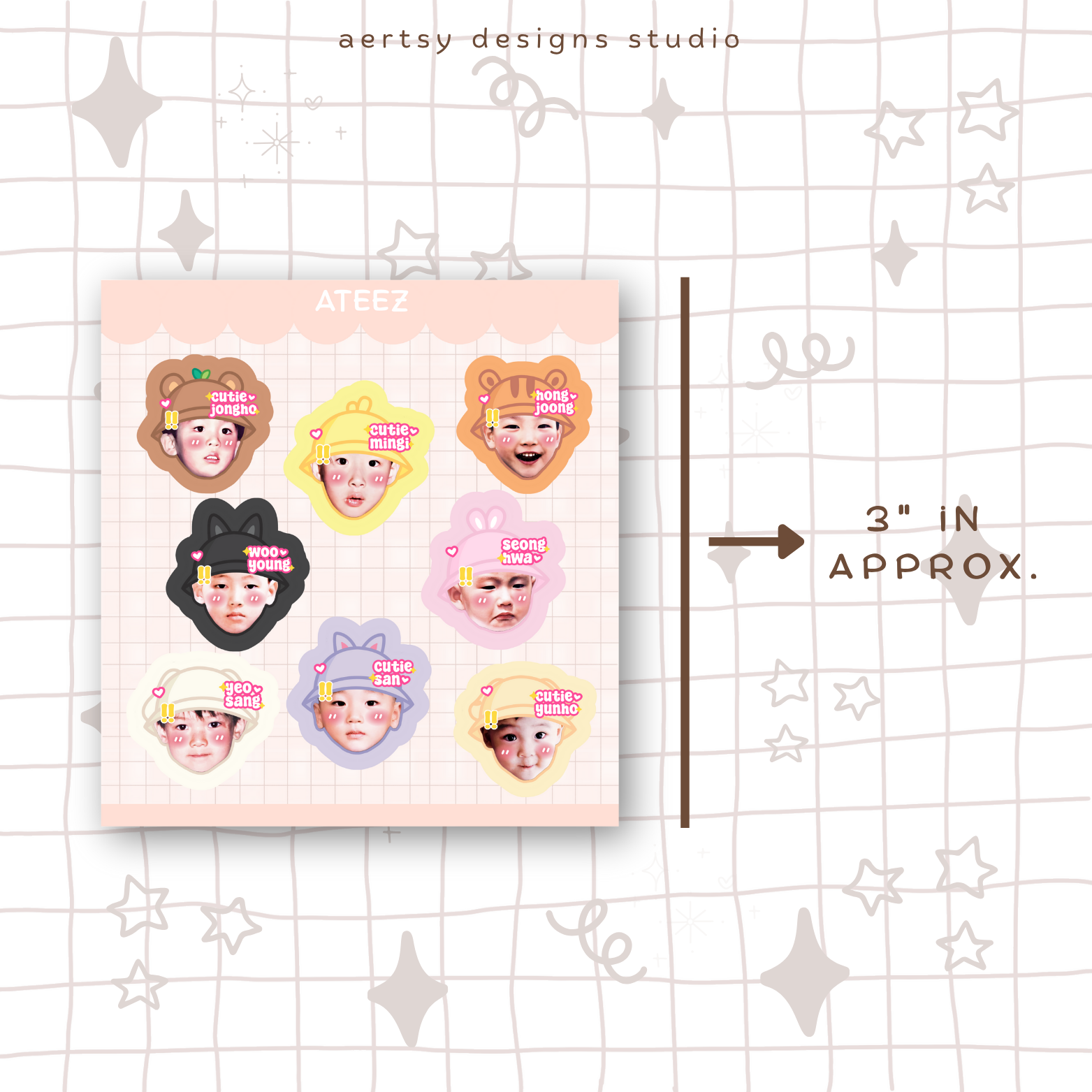 aniteez atiny head character | ateez mini sticker sheet vinyl