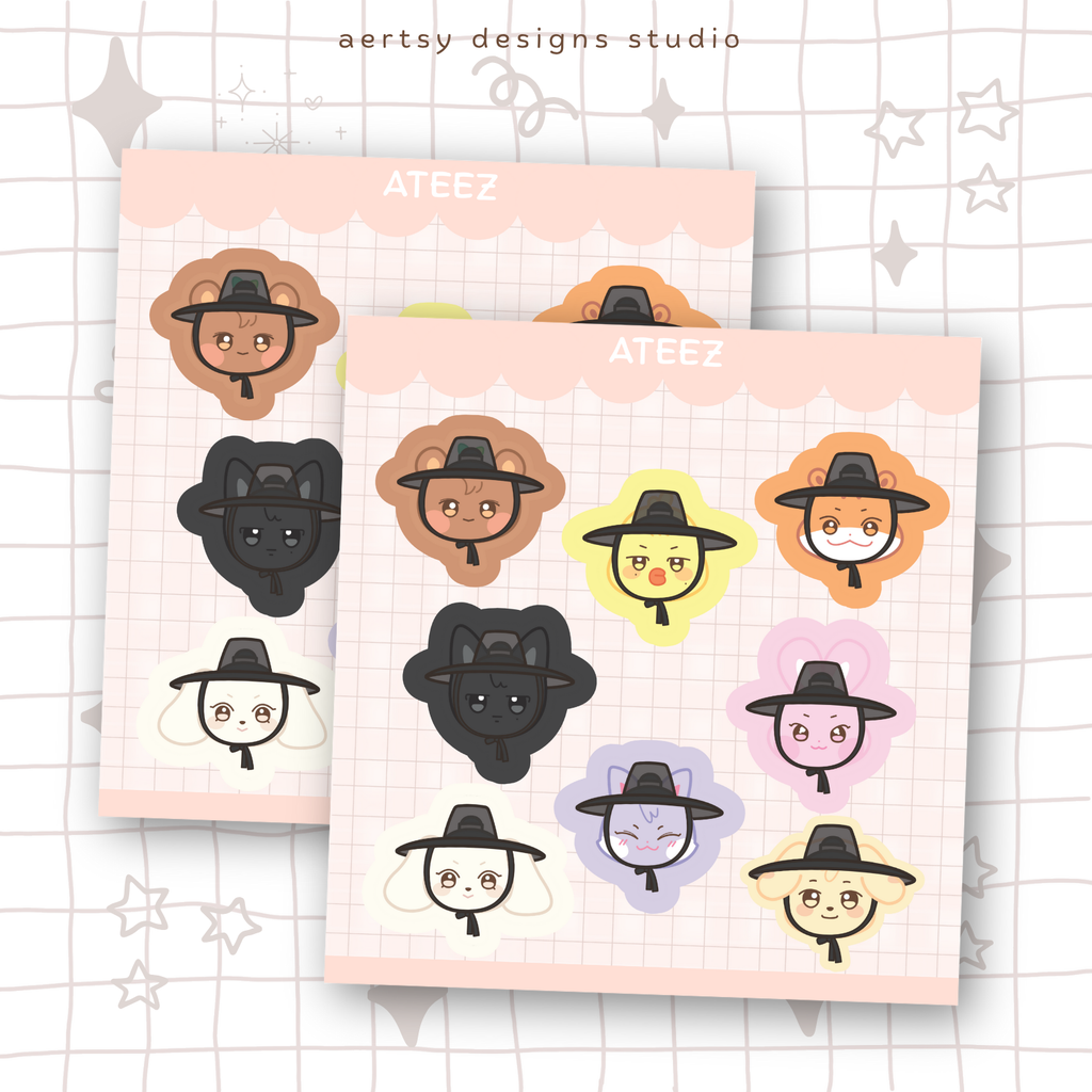aniteez atiny gat hat character | ateez mini sticker sheet vinyl