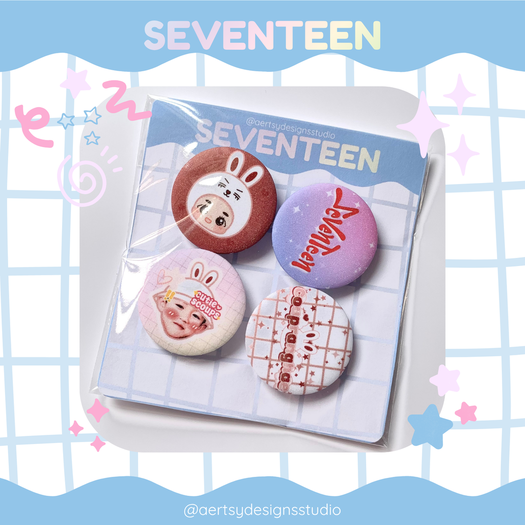 coupranghae seventeen miniteen carat button pins | glitter set | 4pcs 32mm