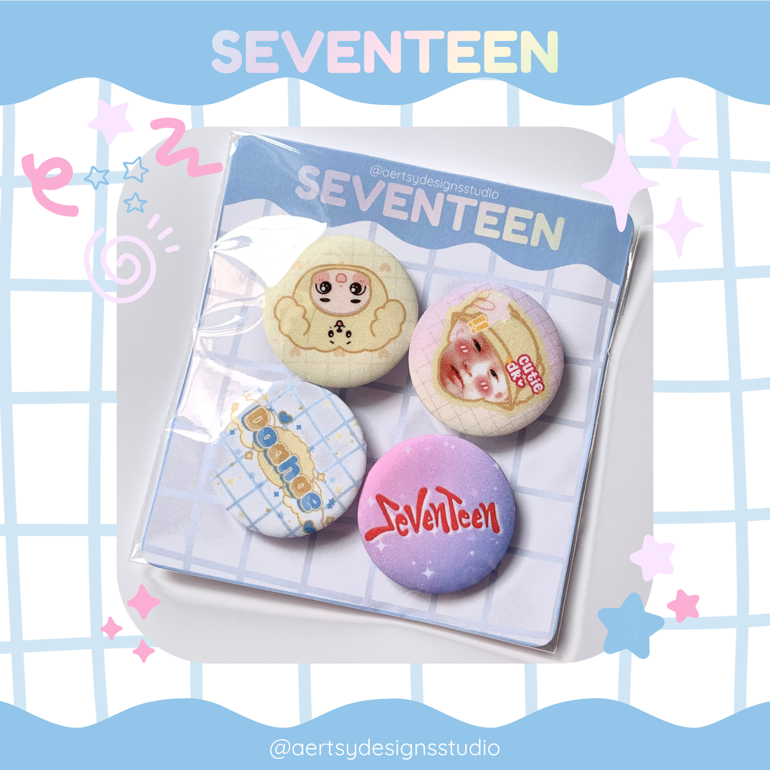 doahae seventeen miniteen carat button pins | glitter set | 4pcs 32mm